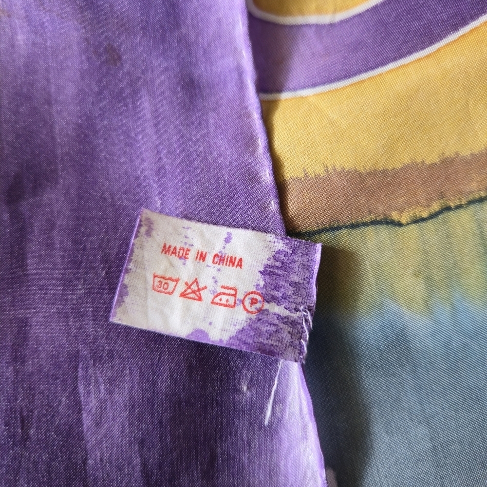 AUSTRIAN 100% Silk Scarf OS Hand Painted Abstract Watercolor Calligraphy - Picture 11 of 12